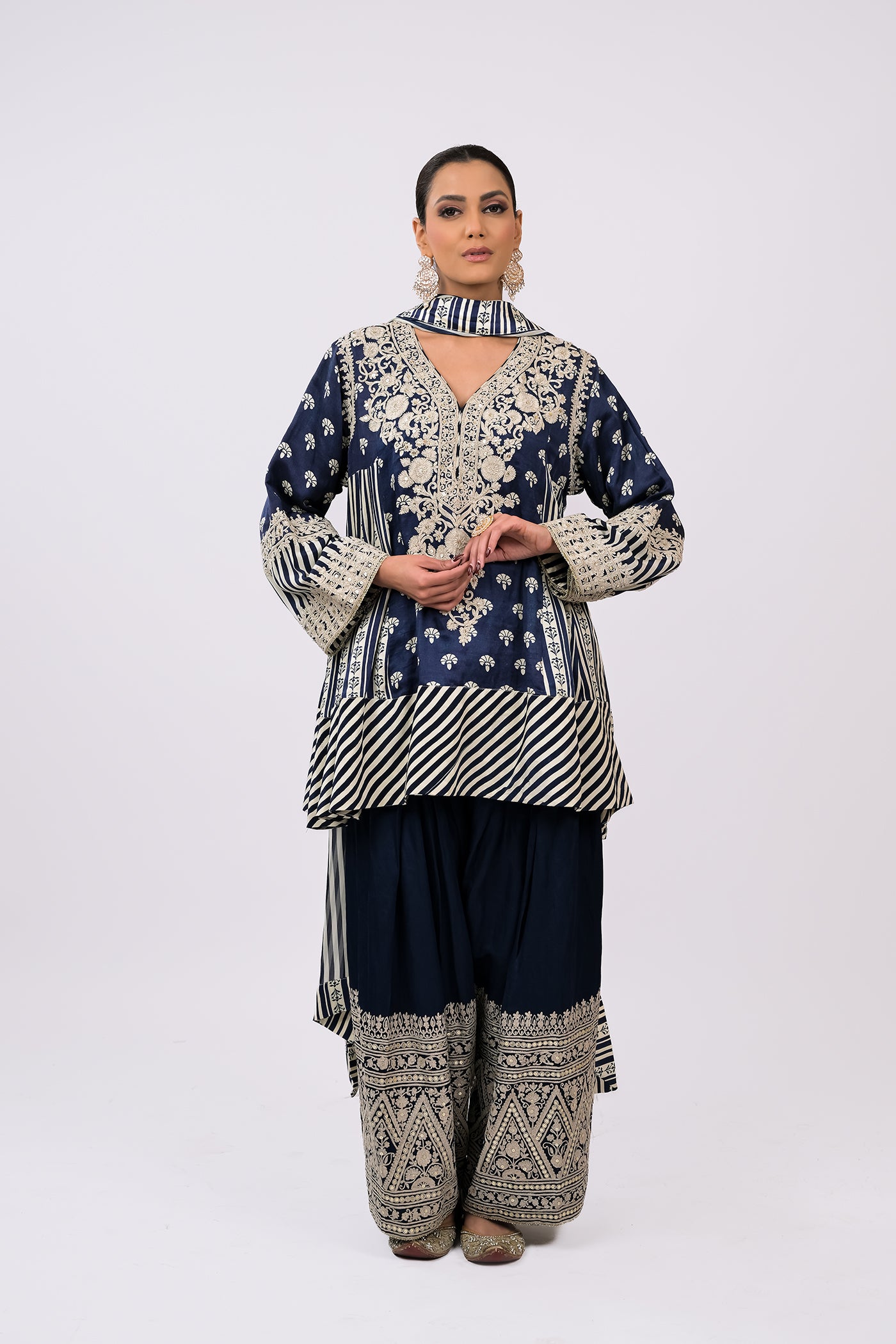 Indigo Ivory Embroidered Kurta Set
