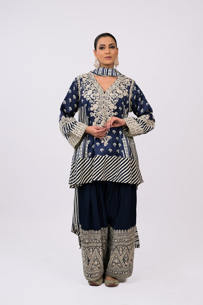 Indigo Ivory Embroidered Kurta Set