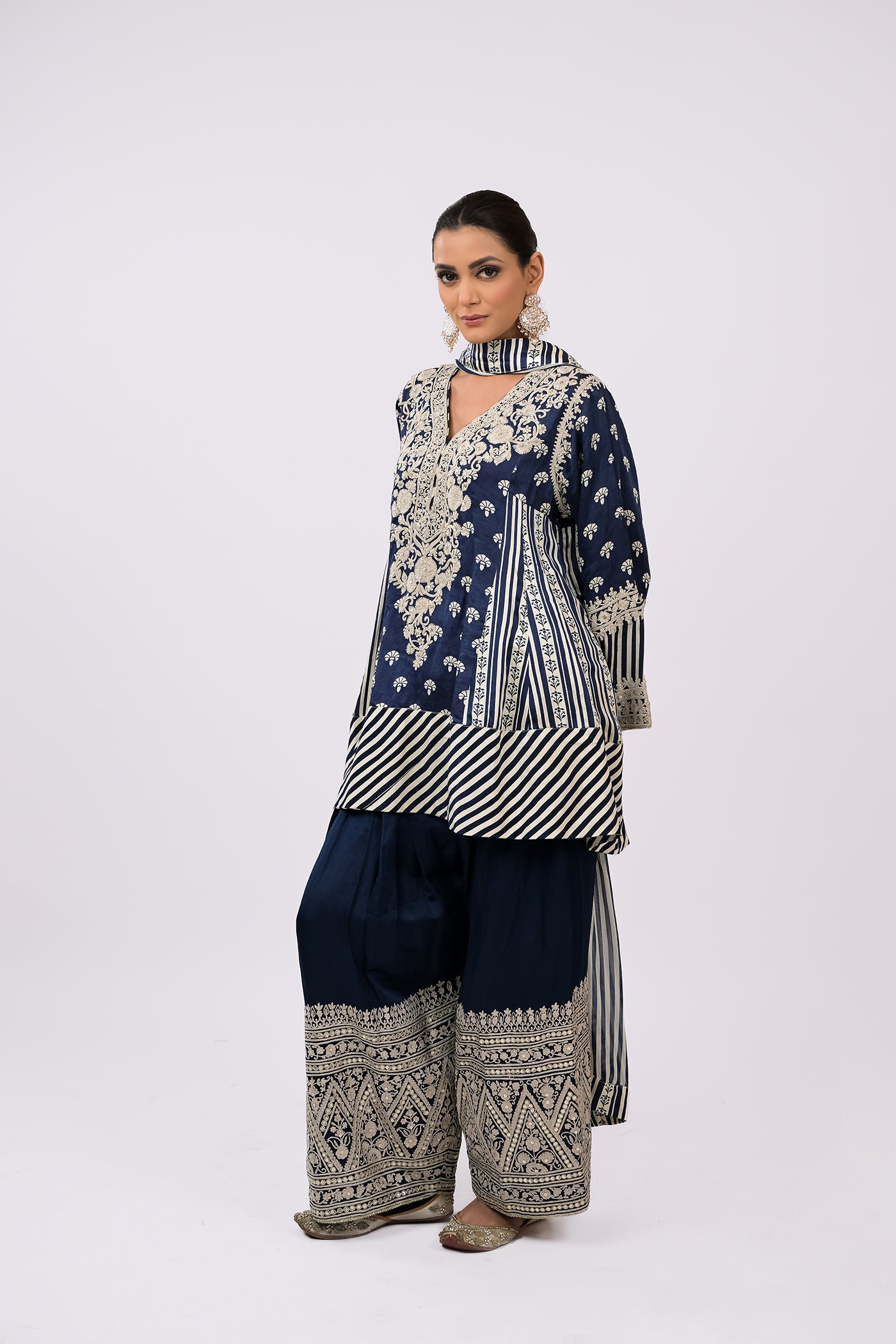 Indigo Ivory Embroidered Kurta Set