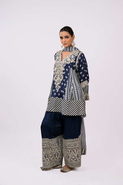 Indigo Ivory Embroidered Kurta Set