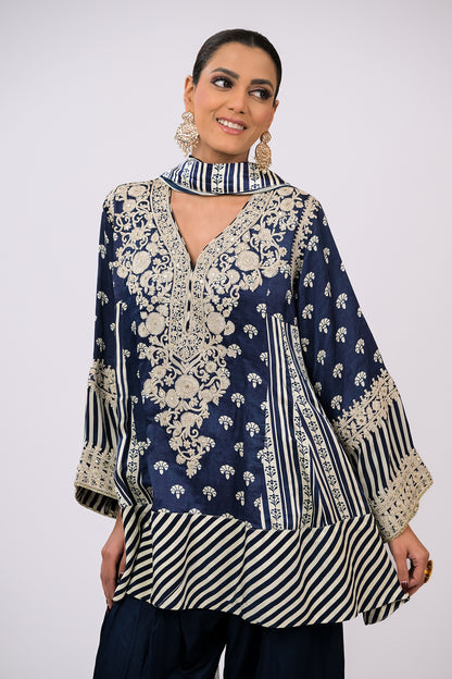 Indigo Ivory Embroidered Kurta Set