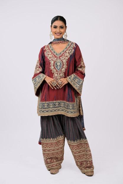 Maroon Heritage Embroidered Kurta Set