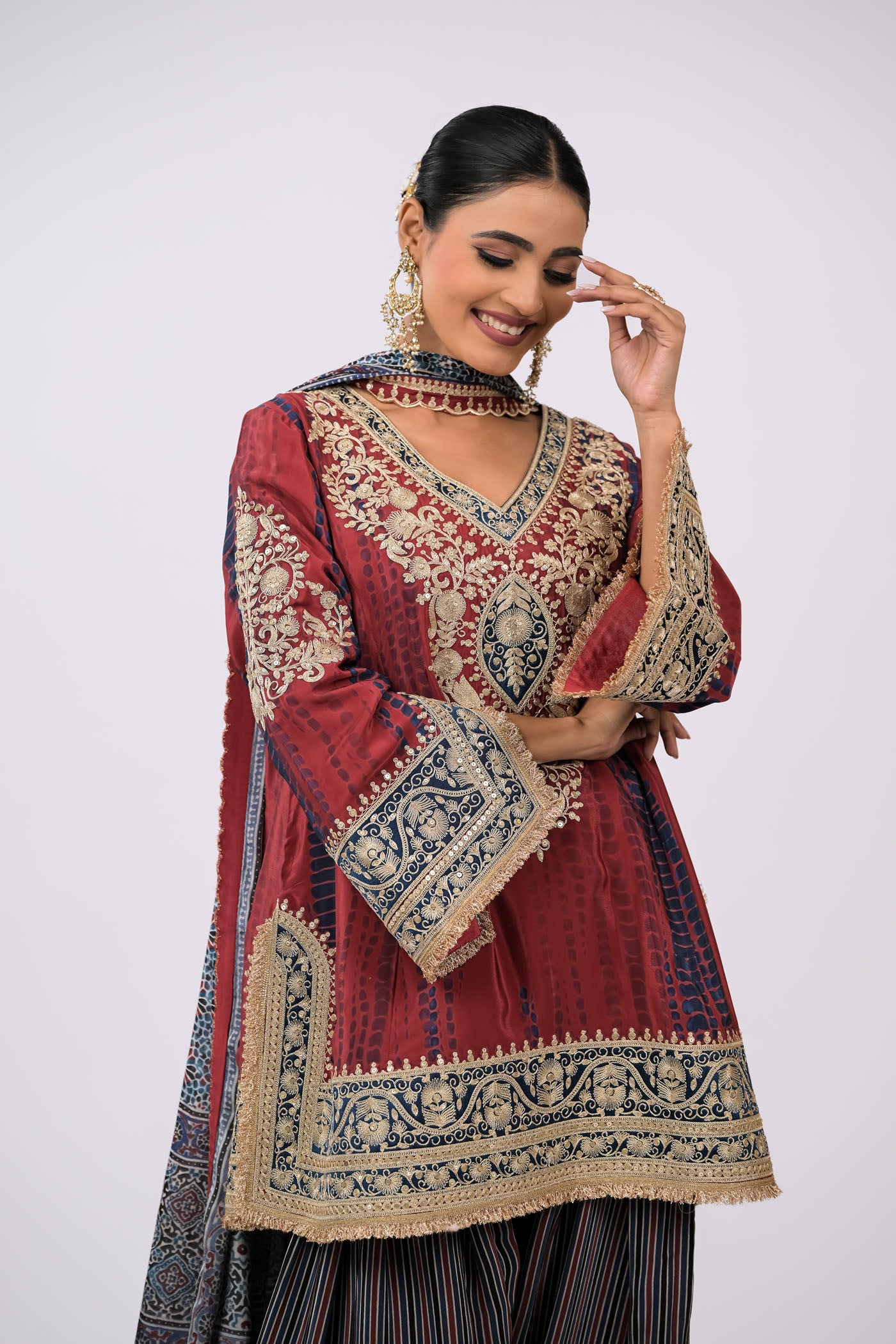 Maroon Heritage Embroidered Kurta Set