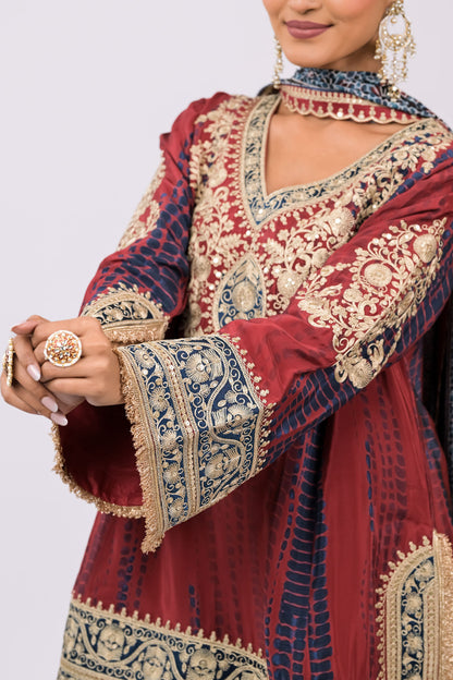 Maroon Heritage Embroidered Kurta Set