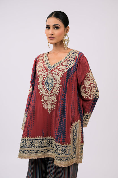 Maroon Heritage Embroidered Kurta Set