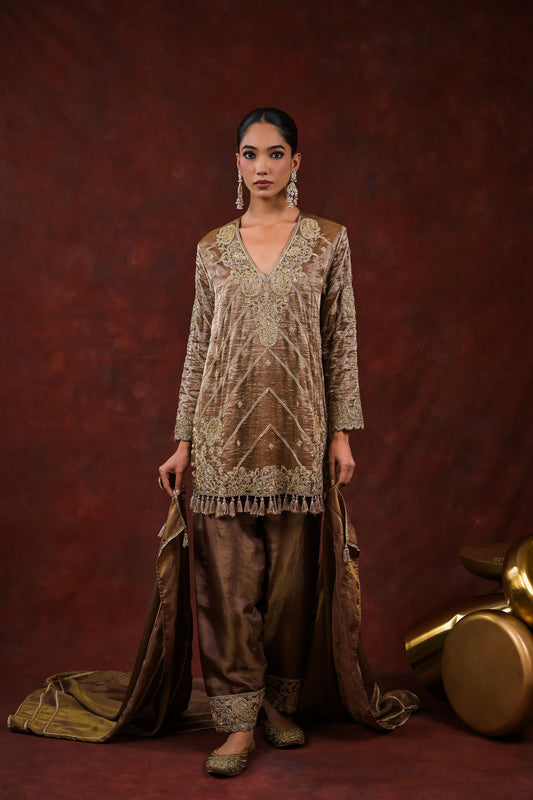 Meher Antique Gold Embroidered Kurta Set