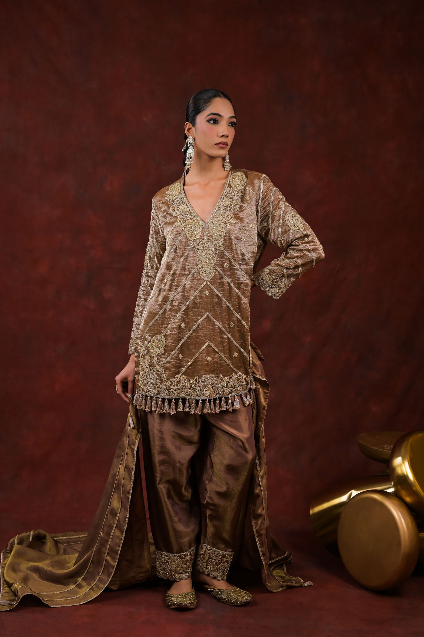 Meher Antique Gold Embroidered Kurta Set