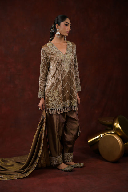 Meher Antique Gold Embroidered Kurta Set