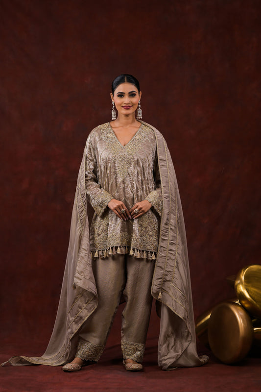 Noor Ash Grey Embroidered Kurta Set