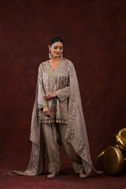Noor Ash Grey Embroidered Kurta Set