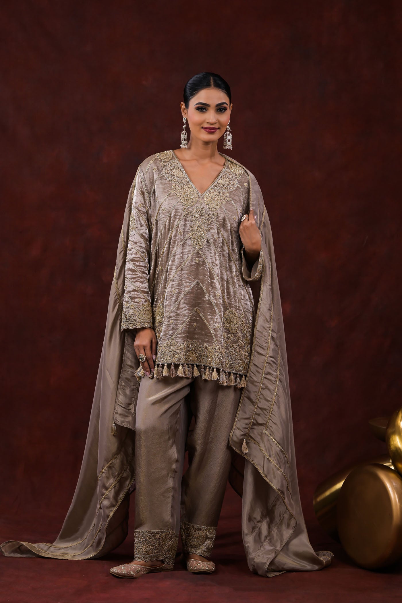 Noor Ash Grey Embroidered Kurta Set