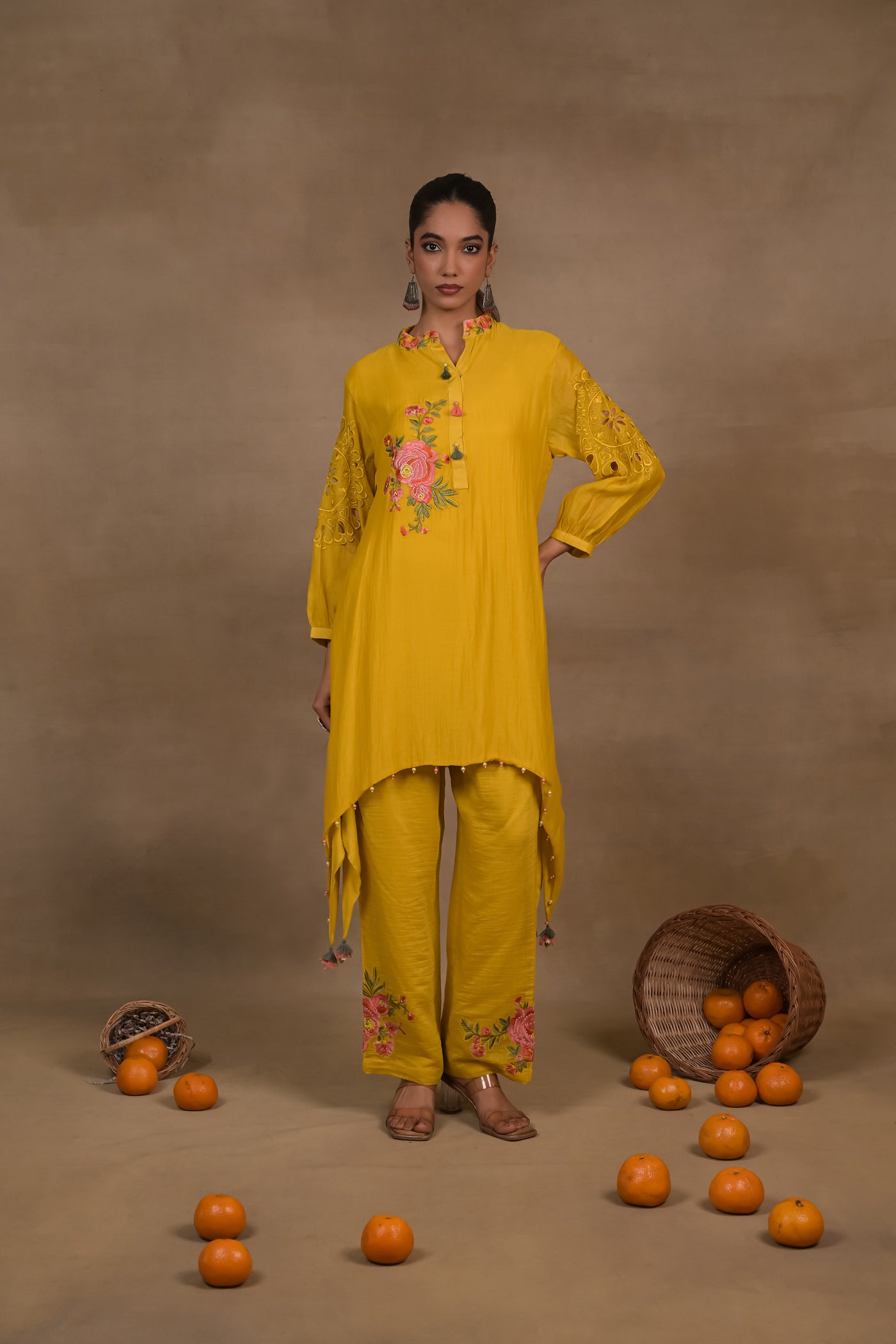 Lime Green Floral Embroidered Co-Ord Set