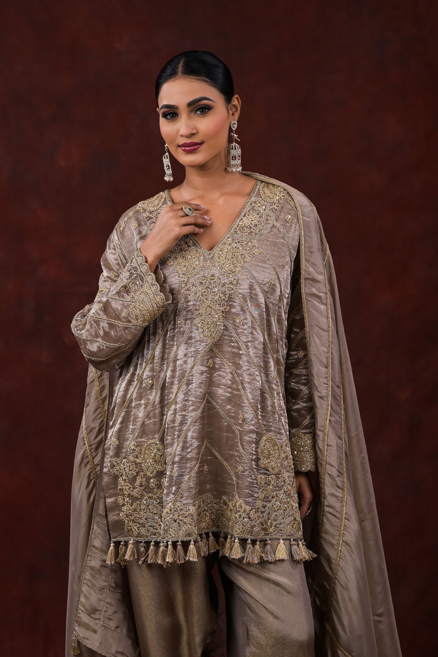 Noor Ash Grey Embroidered Kurta Set