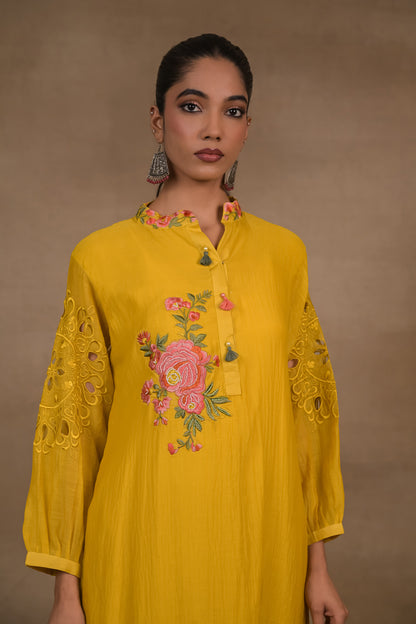 Lime Green Floral Embroidered Co-Ord Set
