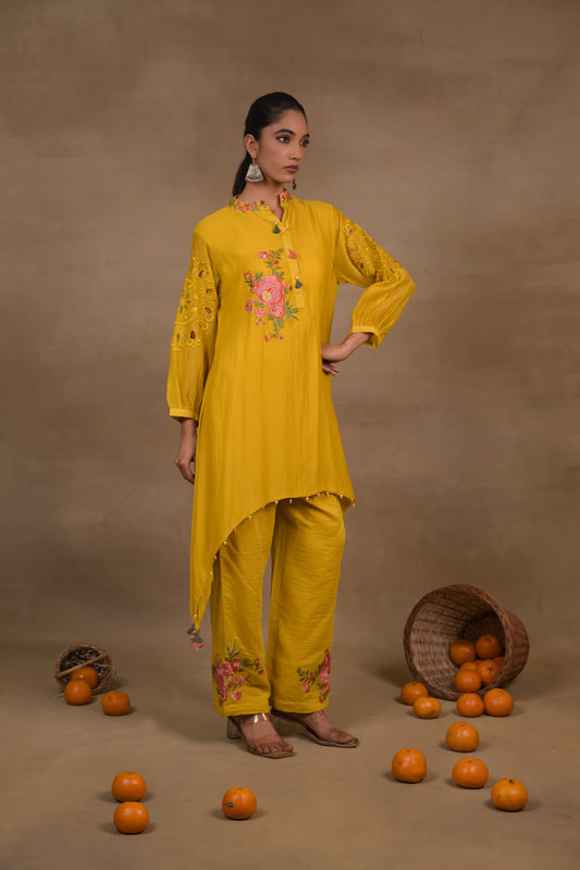 Lime Green Floral Embroidered Co-Ord Set