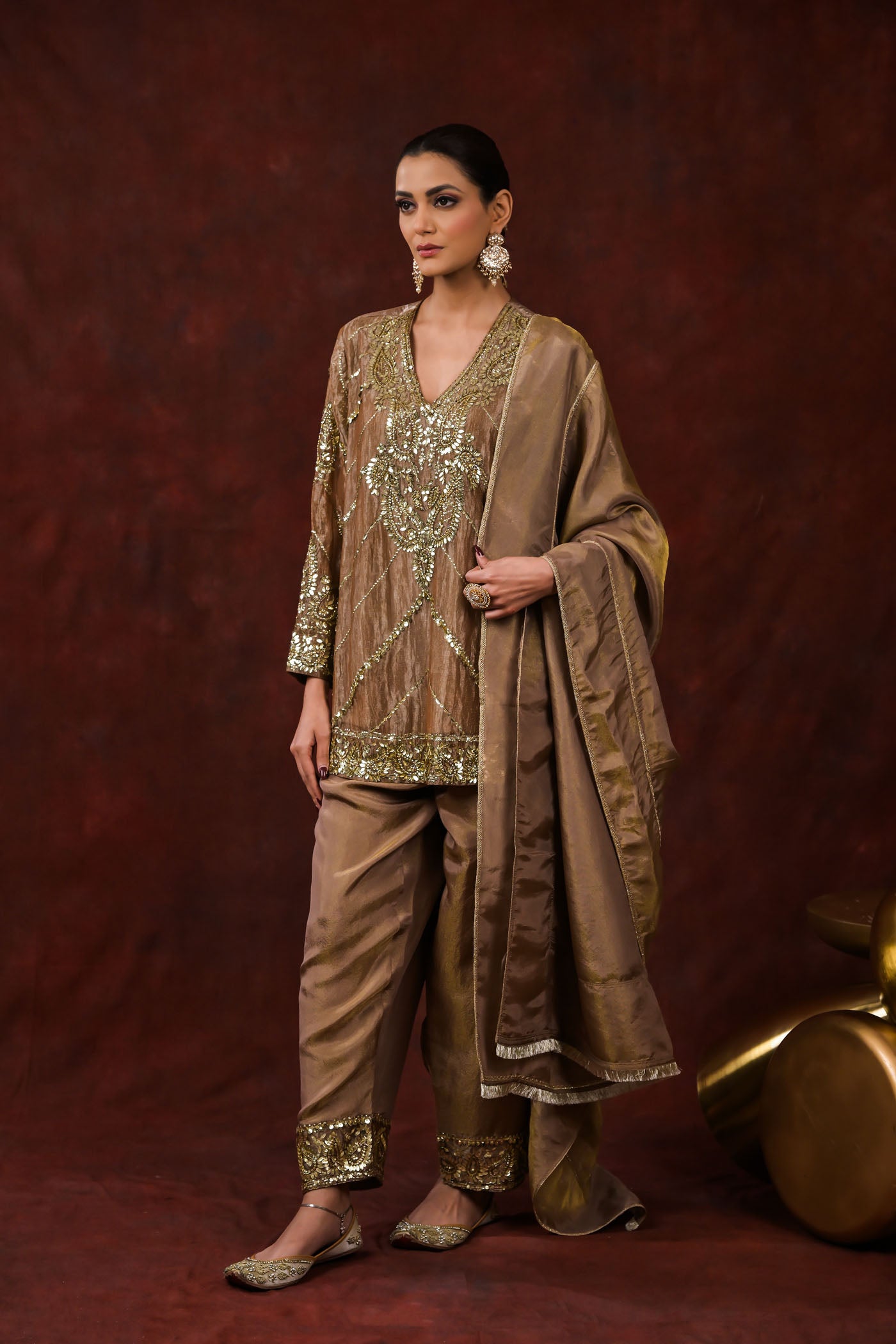 Ira Bronze Embroidered Kurta Set