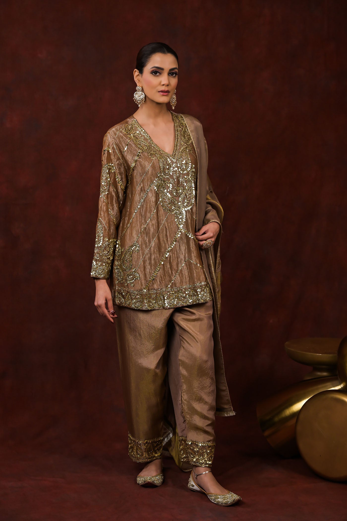 Ira Bronze Embroidered Kurta Set