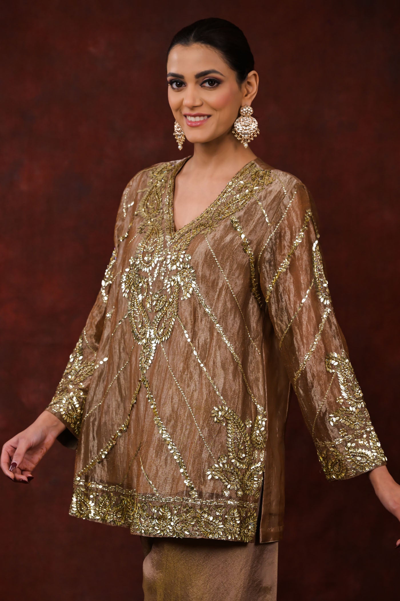 Ira Bronze Embroidered Kurta Set