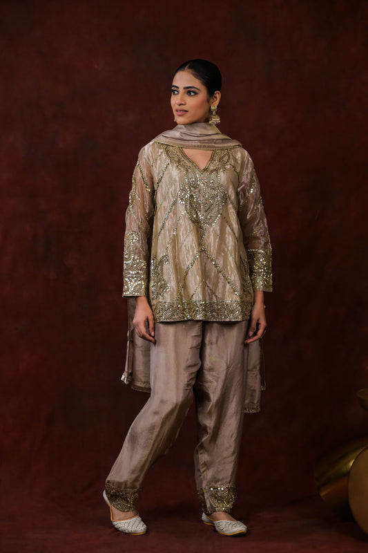 Aylin Taupe Embroidered Kurta Set