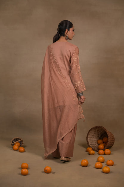 Dusty Rose Embroidered Mul Kurta Set