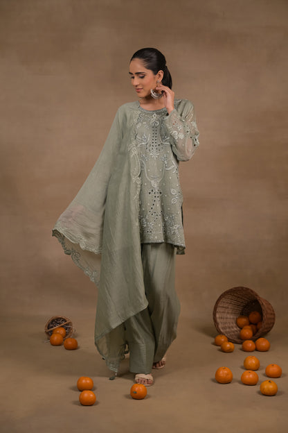 Sage Green Embroidered Mul Kurta Set