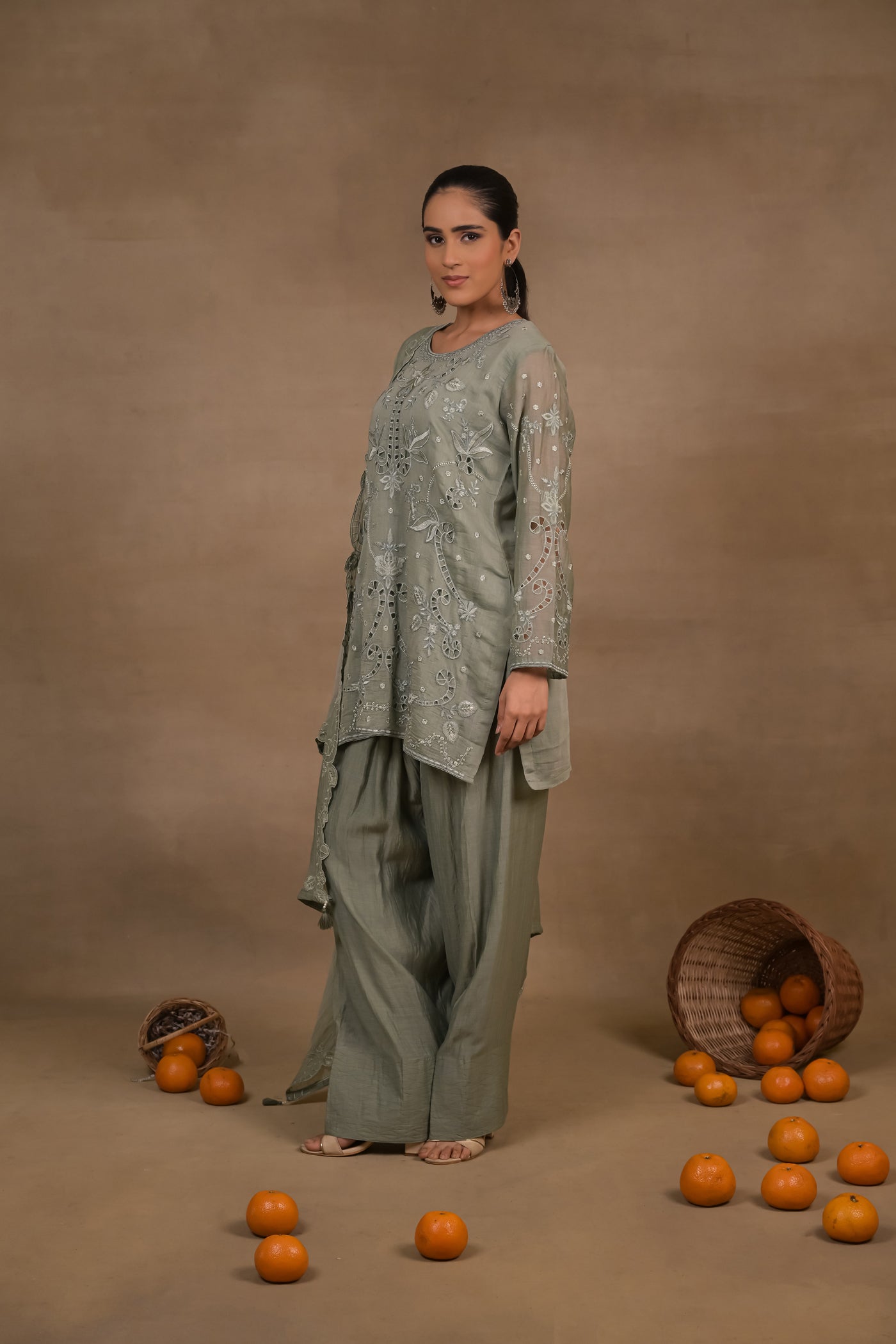 Sage Green Embroidered Mul Kurta Set