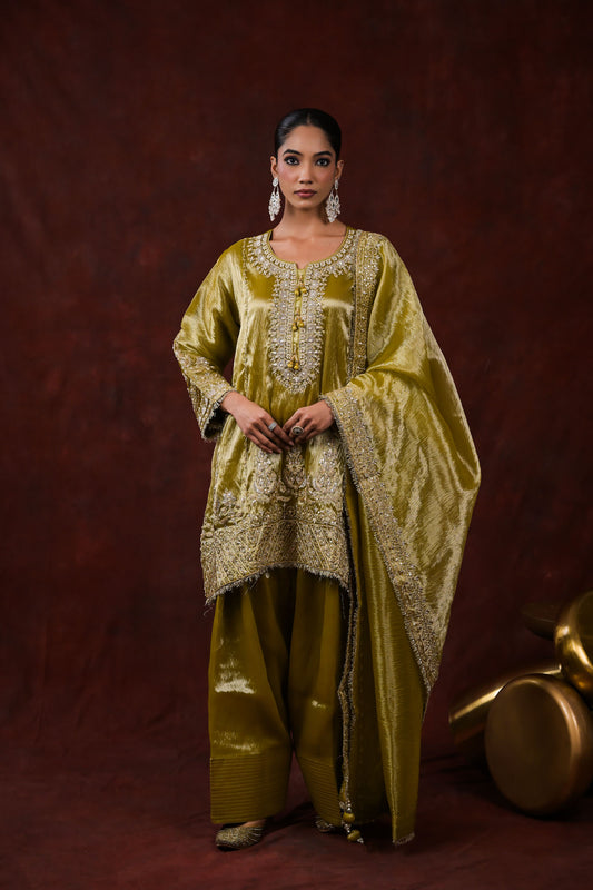 Zehra Olive Embroidered Kurta Set