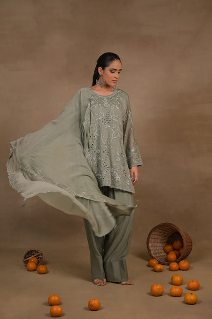 Sage Green Embroidered Mul Kurta Set