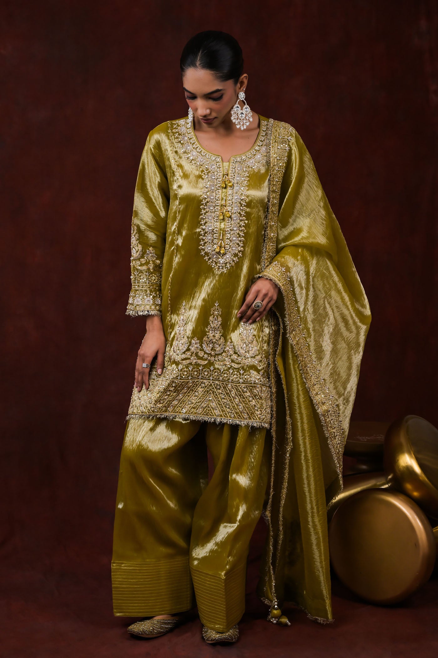 Zehra Olive Embroidered Kurta Set
