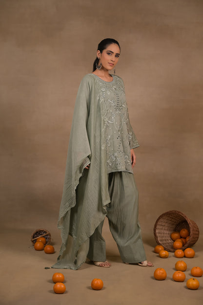 Sage Green Embroidered Mul Kurta Set