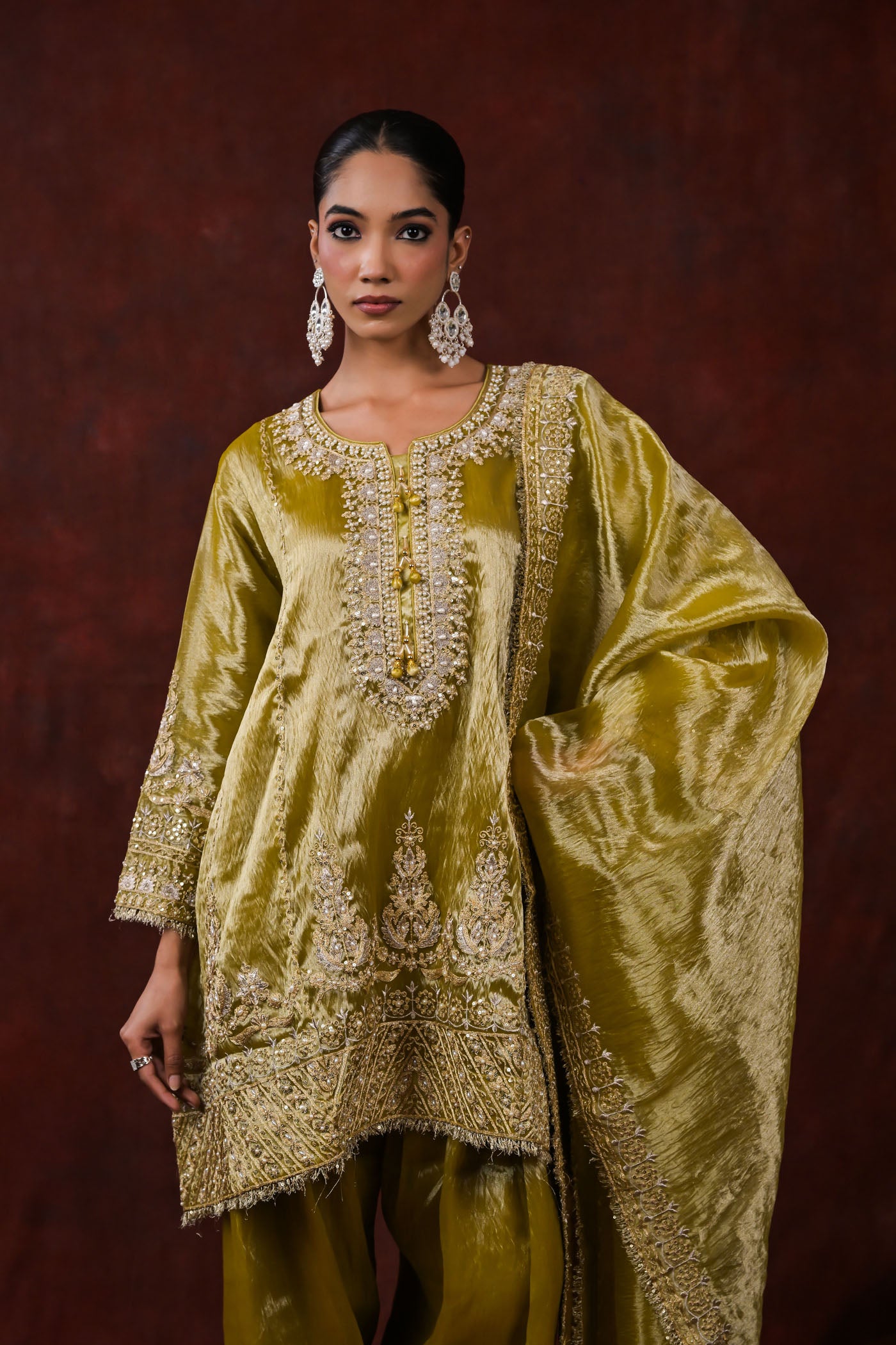 Zehra Olive Embroidered Kurta Set