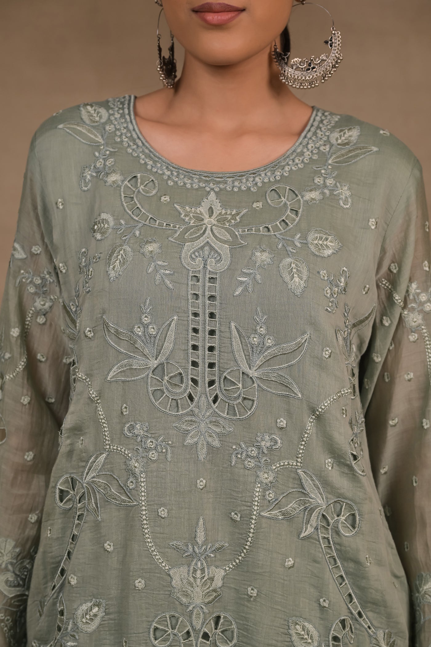 Sage Green Embroidered Mul Kurta Set