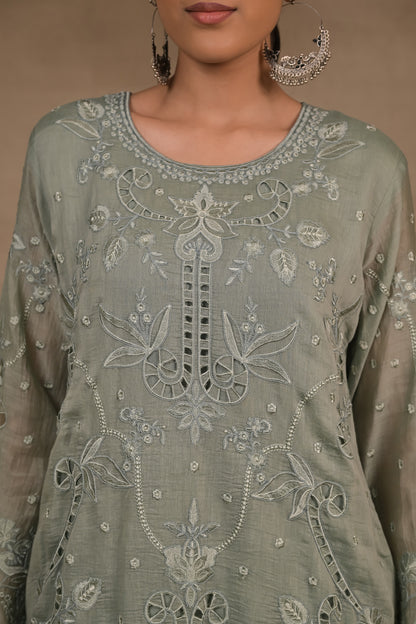 Sage Green Embroidered Mul Kurta Set
