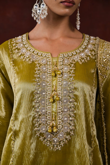 Zehra Olive Embroidered Kurta Set
