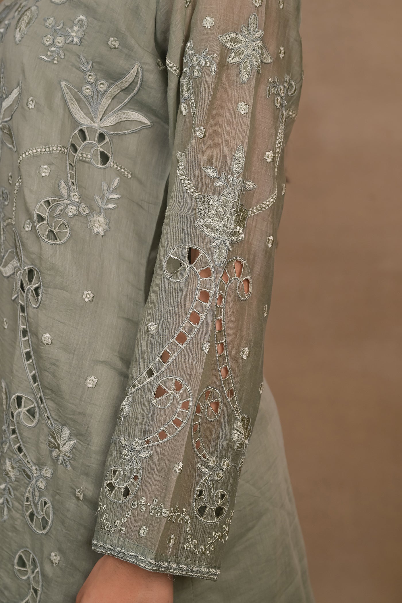 Sage Green Embroidered Mul Kurta Set