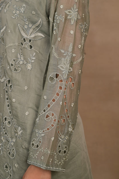 Sage Green Embroidered Mul Kurta Set