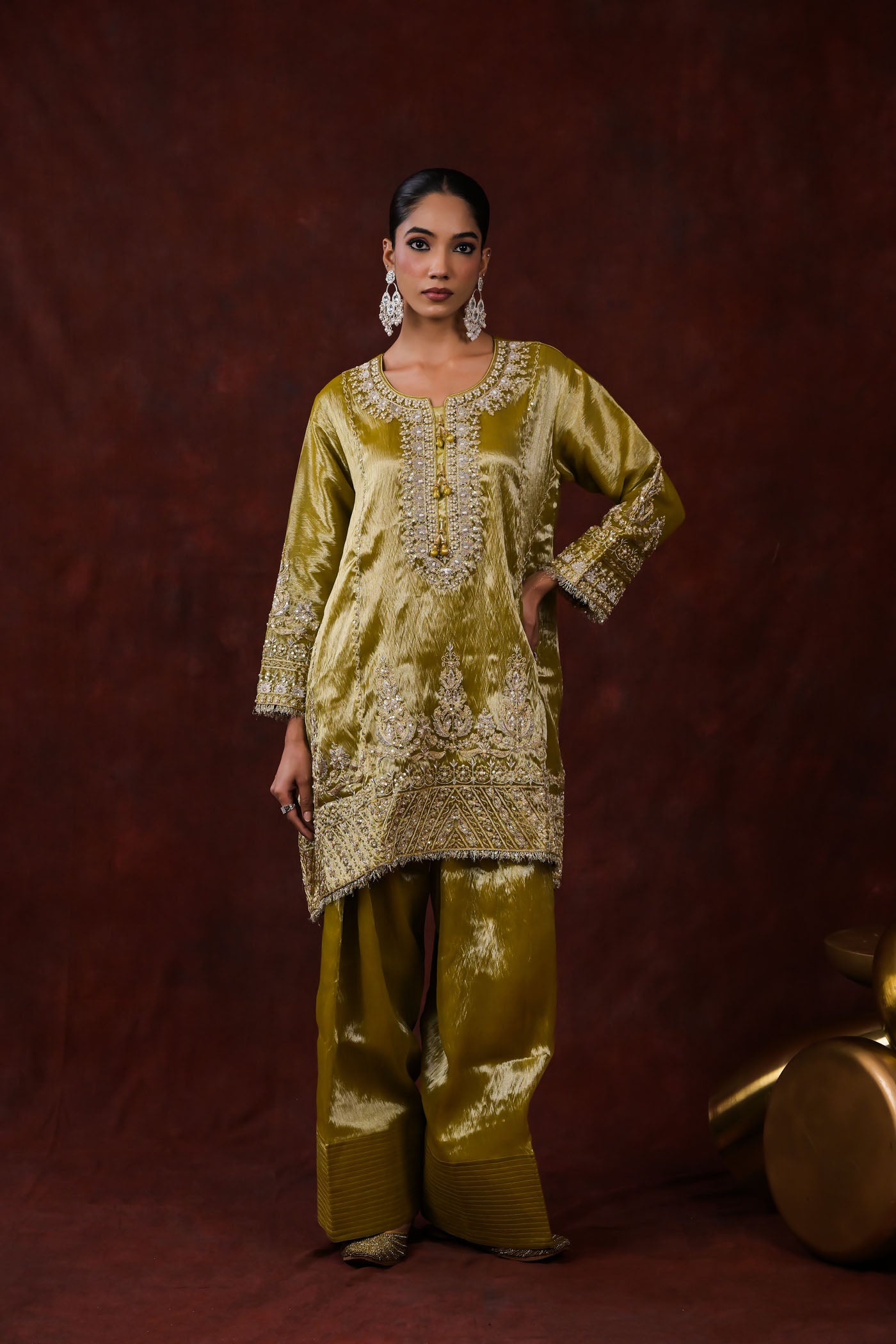 Zehra Olive Embroidered Kurta Set