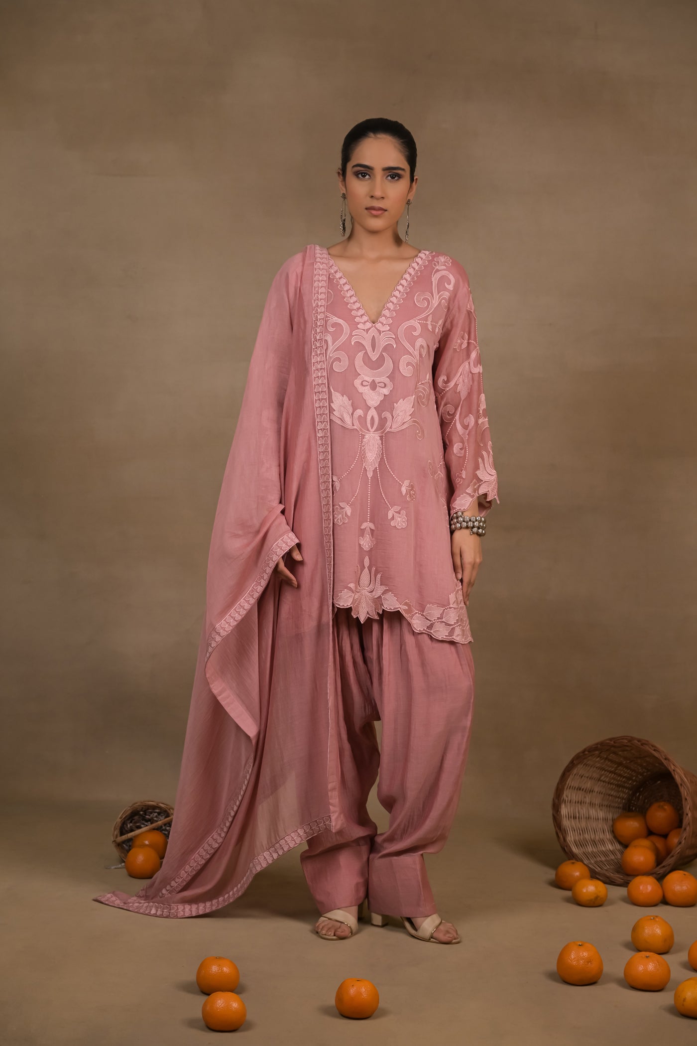 Blush Pink Mul Embroidered Kurta Set