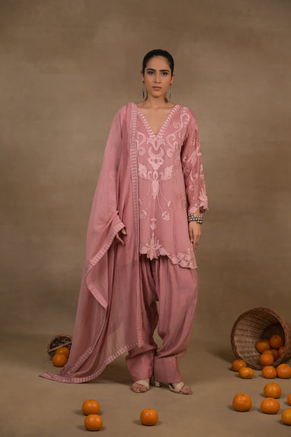 Blush Pink Mul Embroidered Kurta Set