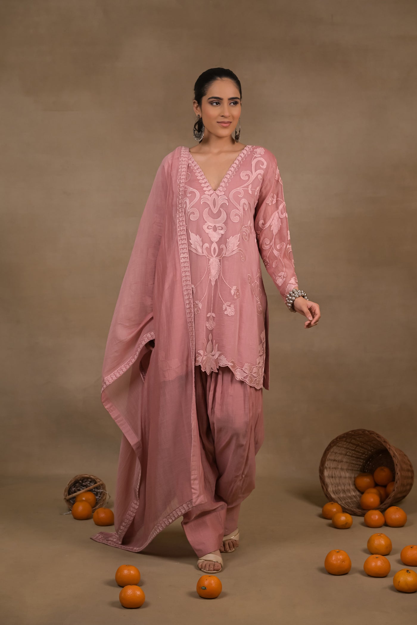 Blush Pink Mul Embroidered Kurta Set