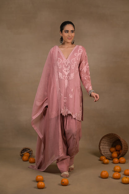 Blush Pink Mul Embroidered Kurta Set