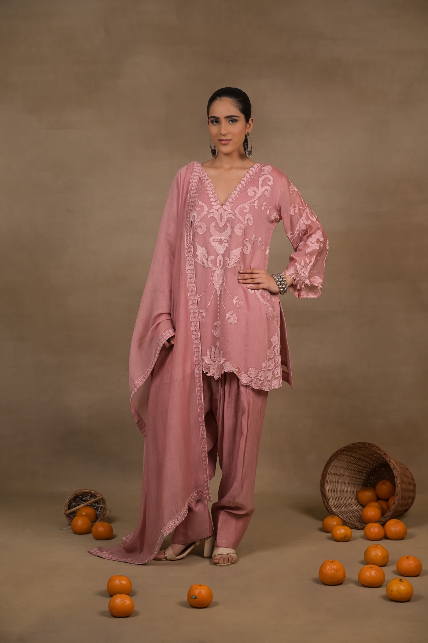 Blush Pink Mul Embroidered Kurta Set