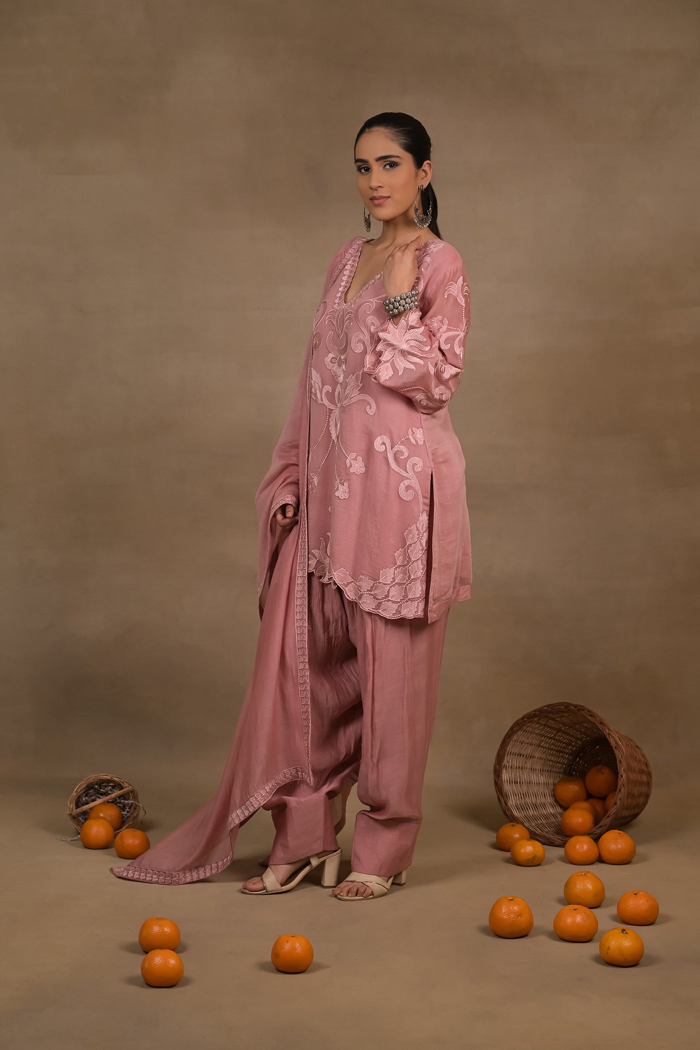 Blush Pink Mul Embroidered Kurta Set