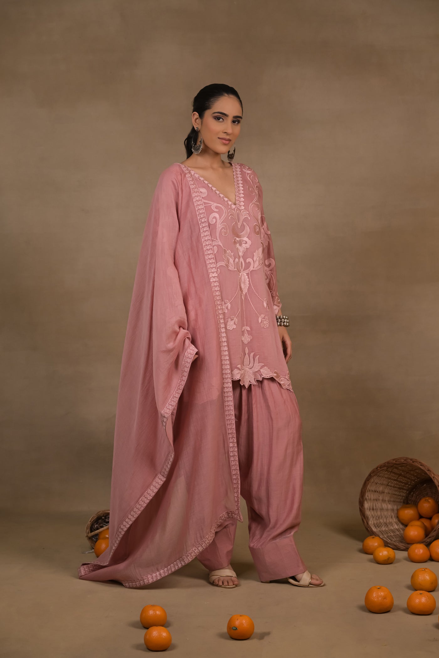 Blush Pink Mul Embroidered Kurta Set