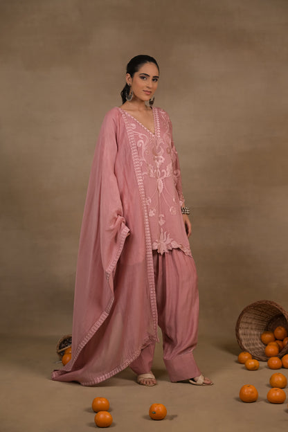 Blush Pink Mul Embroidered Kurta Set