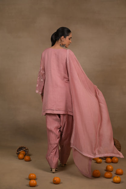 Blush Pink Mul Embroidered Kurta Set