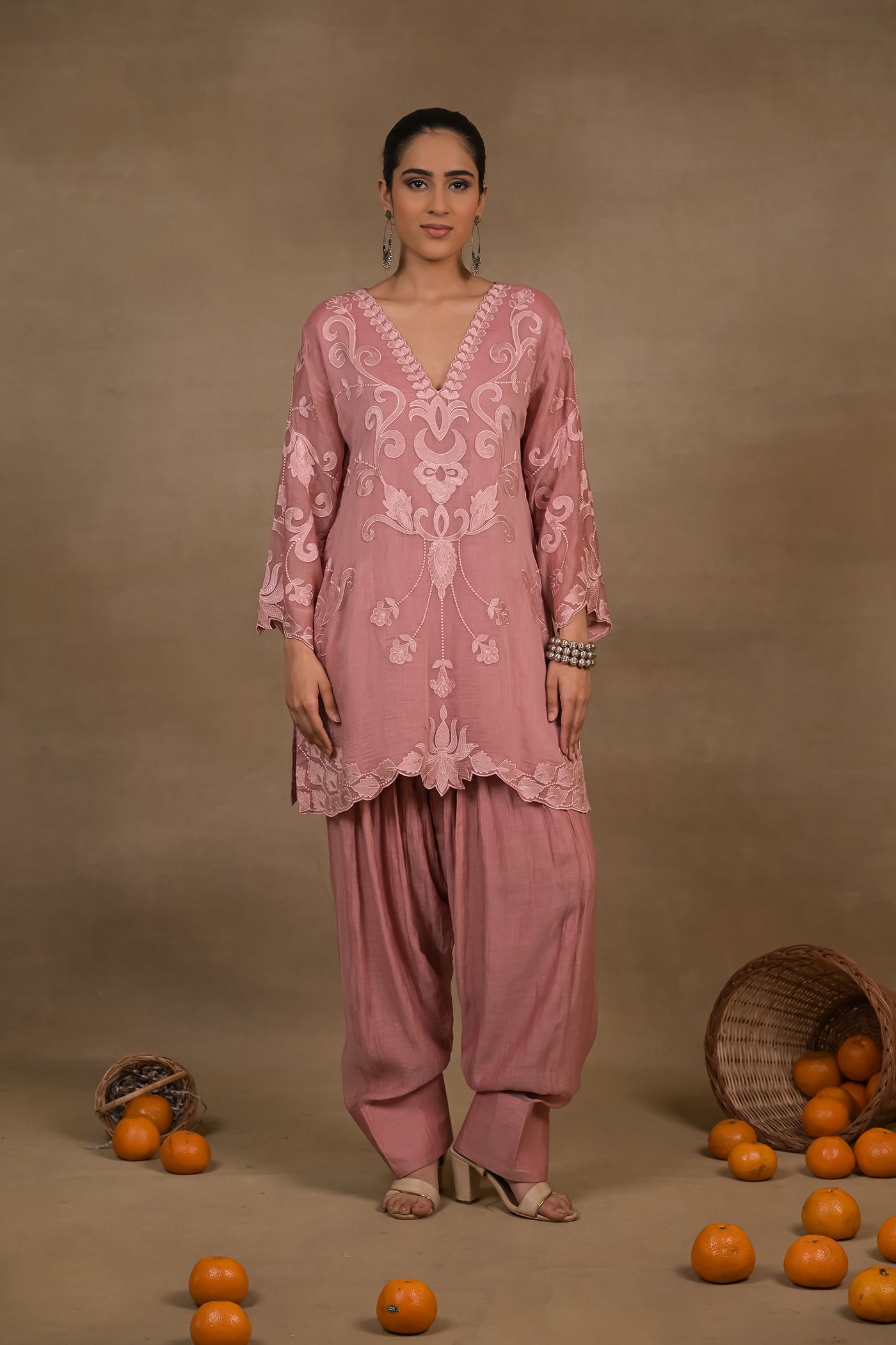 Blush Pink Mul Embroidered Kurta Set