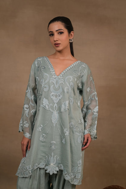 Sage Green Embroidered Mul Kurta Set with Dupatta