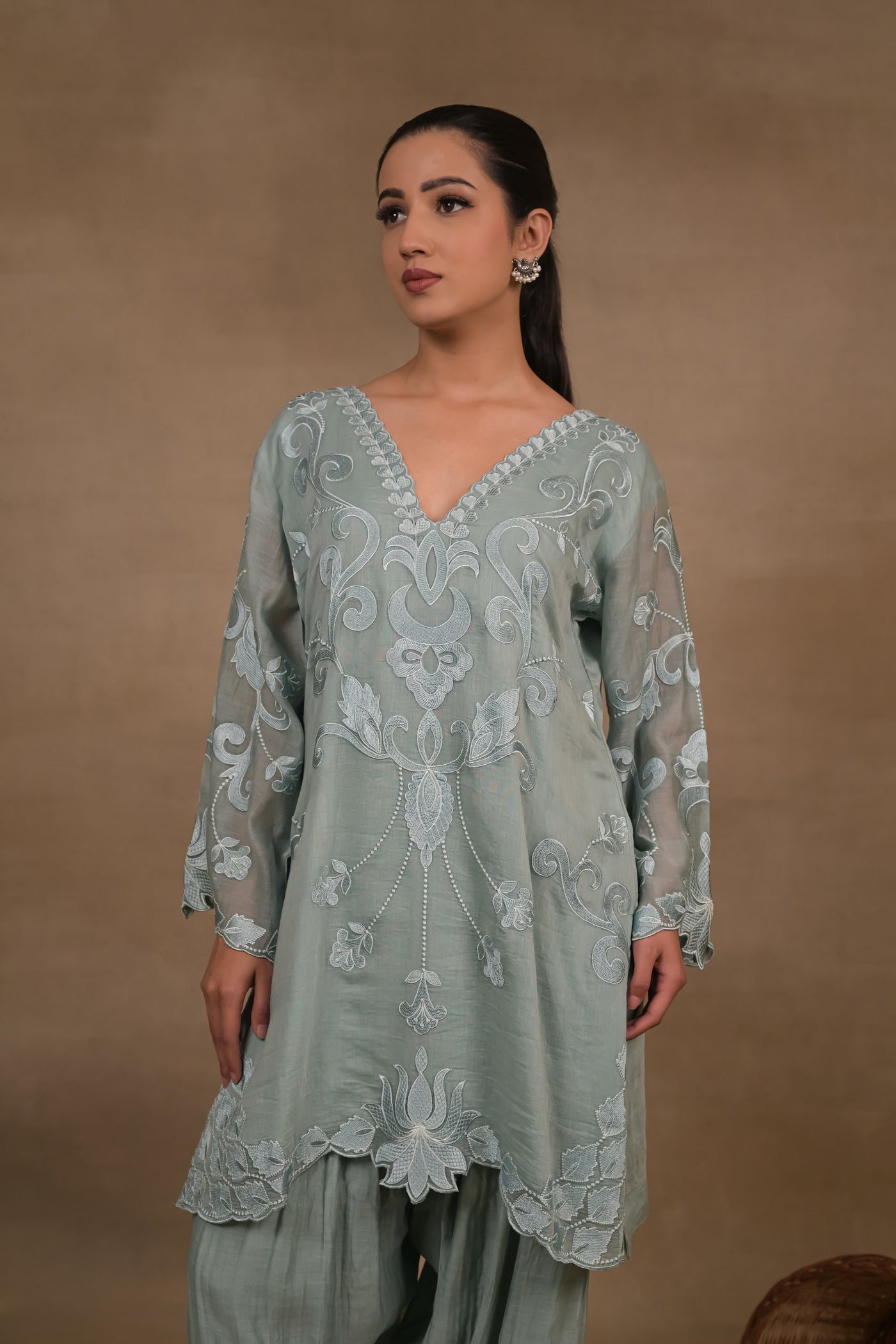 Sage Green Embroidered Mul Kurta Set with Dupatta