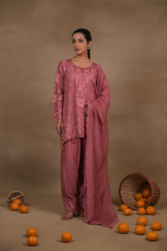 Gulnaar Rose Mul Kurta Set